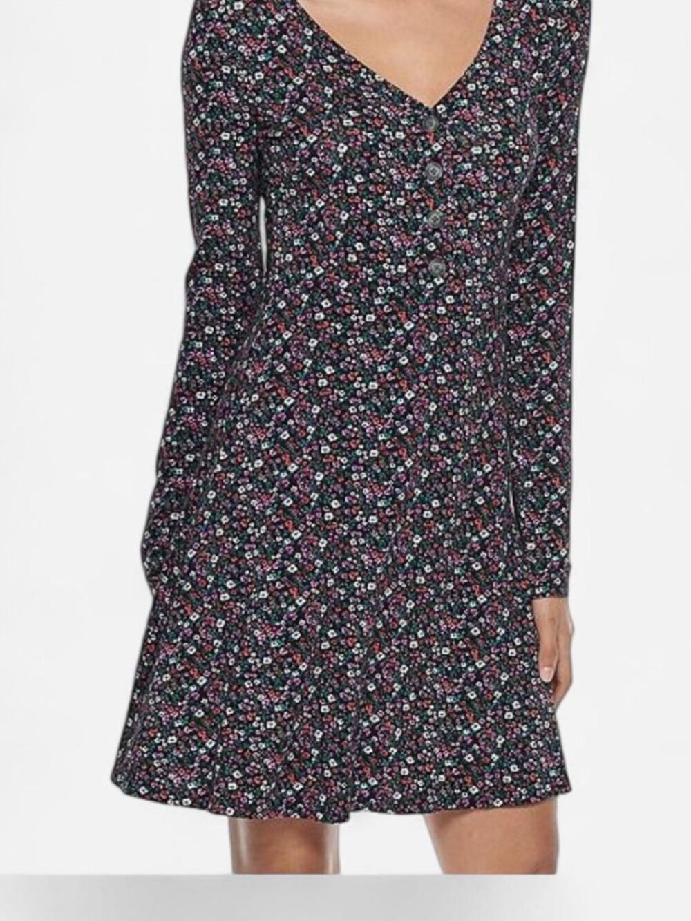 SO Black Ditsy Floral Long Sleeve Ruffle Hem Mini Dress Medium